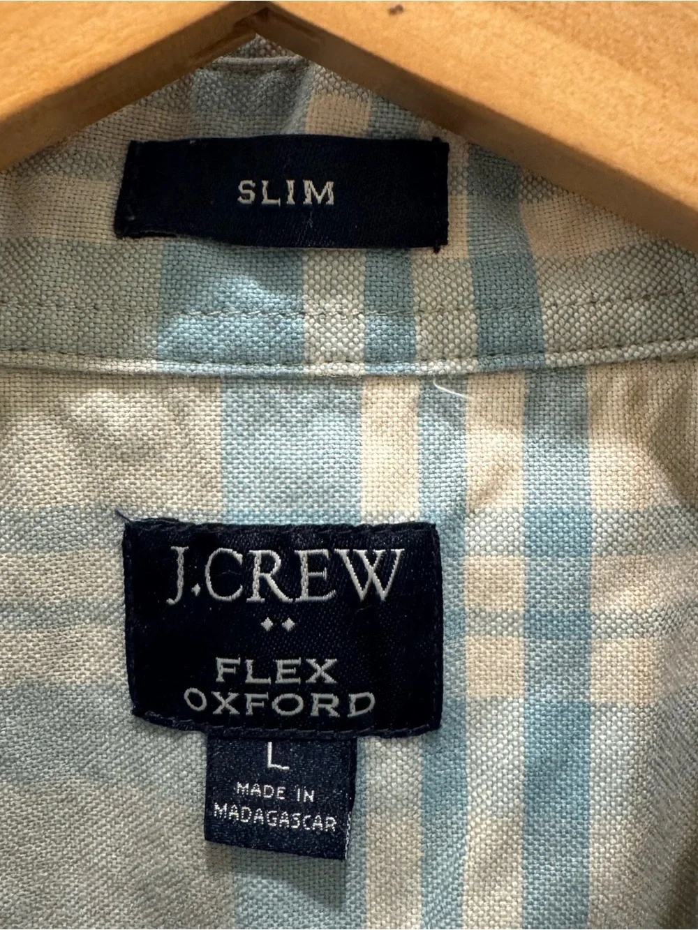 J.Crew Flex Oxford Shirt Mens Large Slim Fit Light Blue Plaid Button Down OCBD